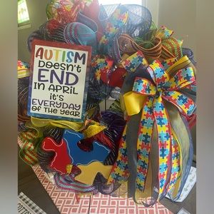 Autism Awareness Wreath,April is For Autism,Spring Decor